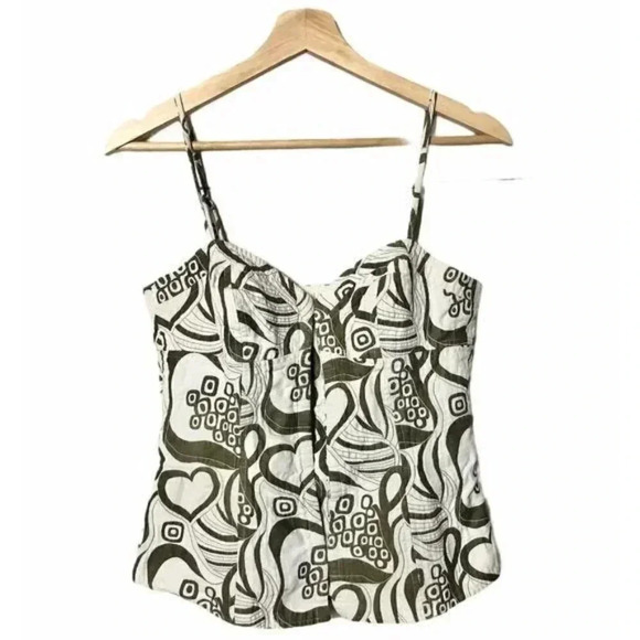 Trina Turk Vintage Green & White Floral Corset Clasp Front Tank Top 8 - Picture 1 of 5